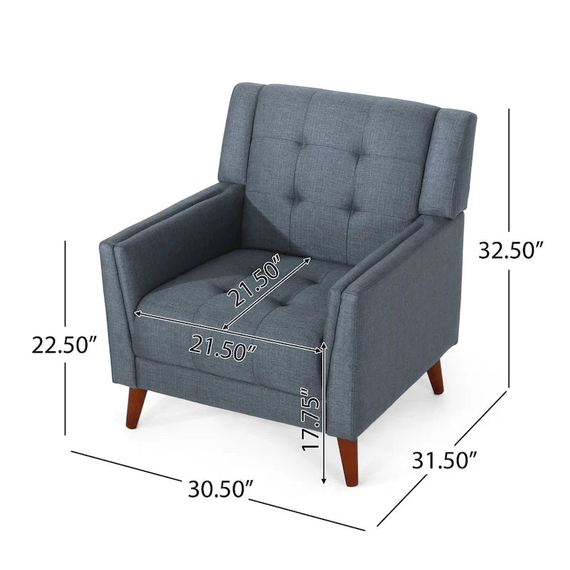 Fauteuil club capitonné Mid-Century Modern avec pieds en bois de bouleau