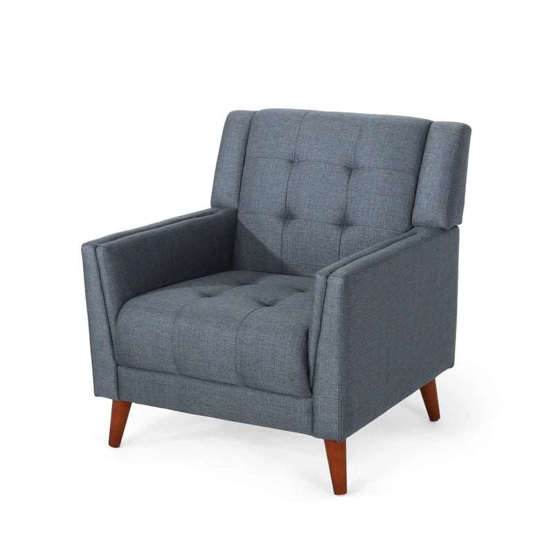 Fauteuil club capitonné Mid-Century Modern avec pieds en bois de bouleau