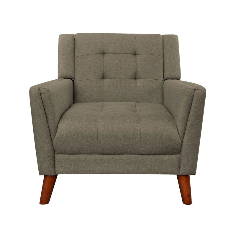 Fauteuil club capitonné Mid-Century Modern avec pieds en bois de bouleau
