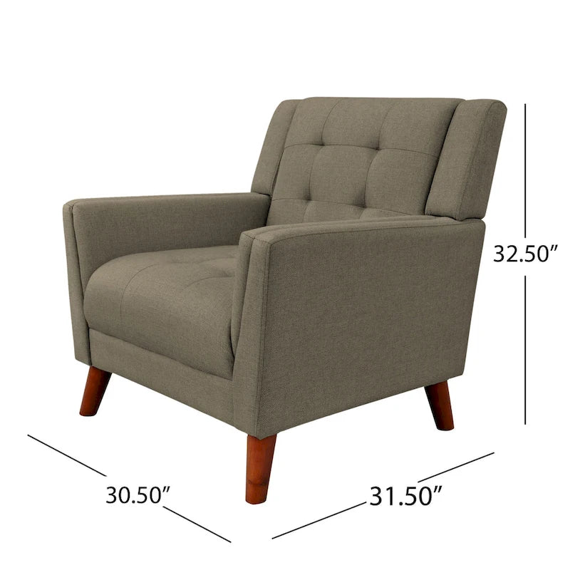 Fauteuil club capitonné Mid-Century Modern avec pieds en bois de bouleau
