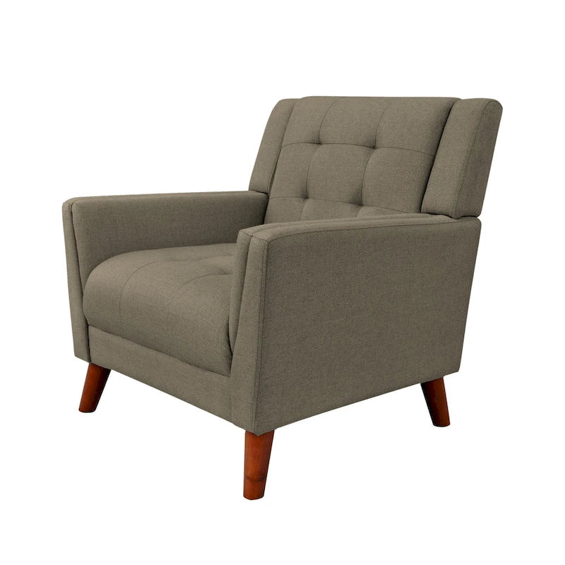 Fauteuil club capitonné Mid-Century Modern avec pieds en bois de bouleau