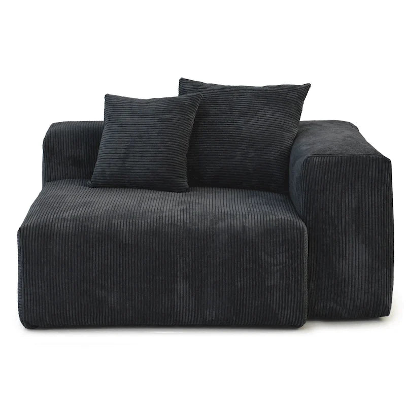 Canapé 3 places en velours côtelé avec coussins décoratifs, assise ultra profonde, noir