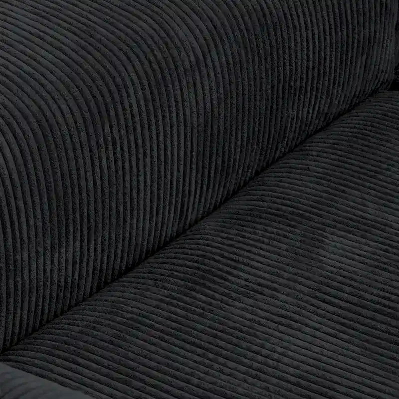 Canapé 3 places en velours côtelé avec coussins décoratifs, assise ultra profonde, noir