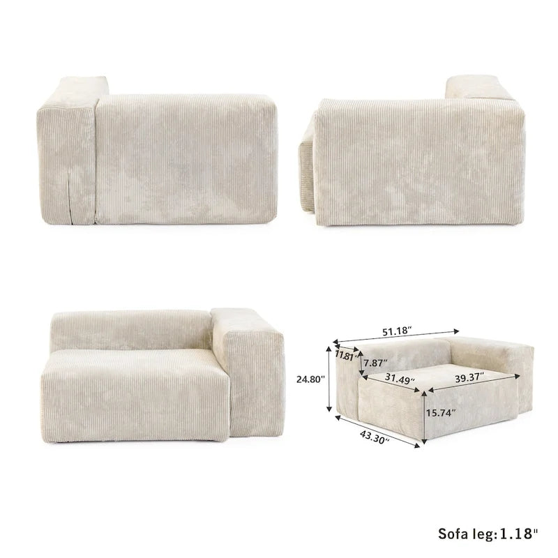 Canapé 3 places en velours côtelé avec coussins décoratifs, assise ultra profonde, noir