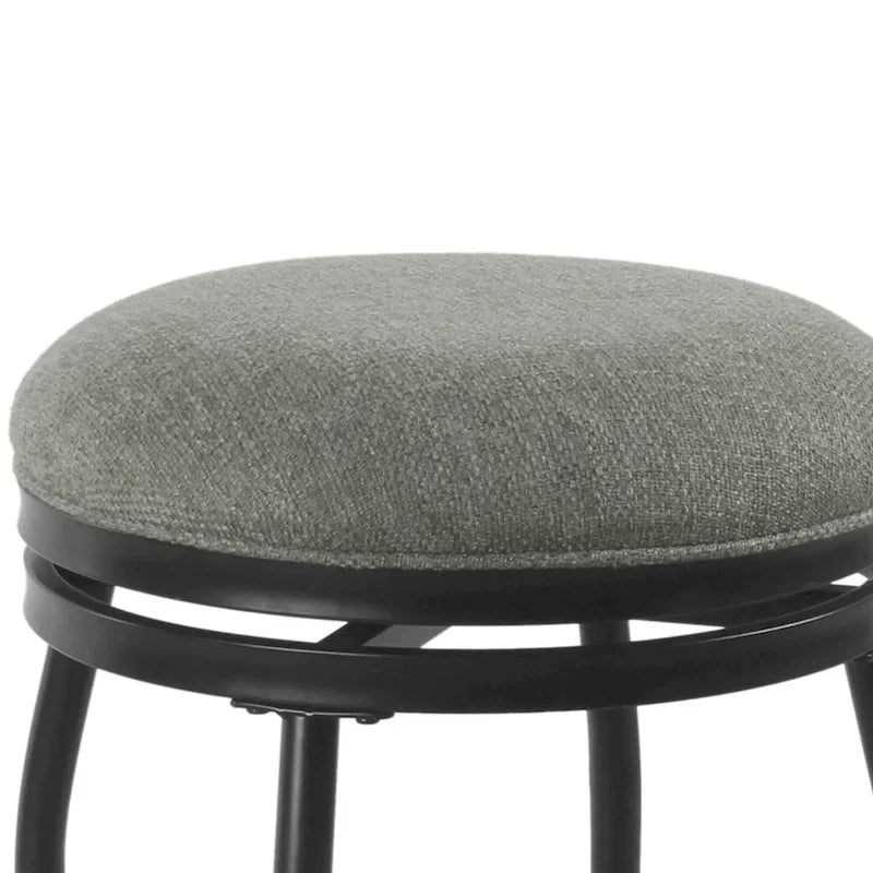 Tabouret de comptoir pivotant rond en tissu tissé avec structure en métal noir et repose-pieds annulaire, gris