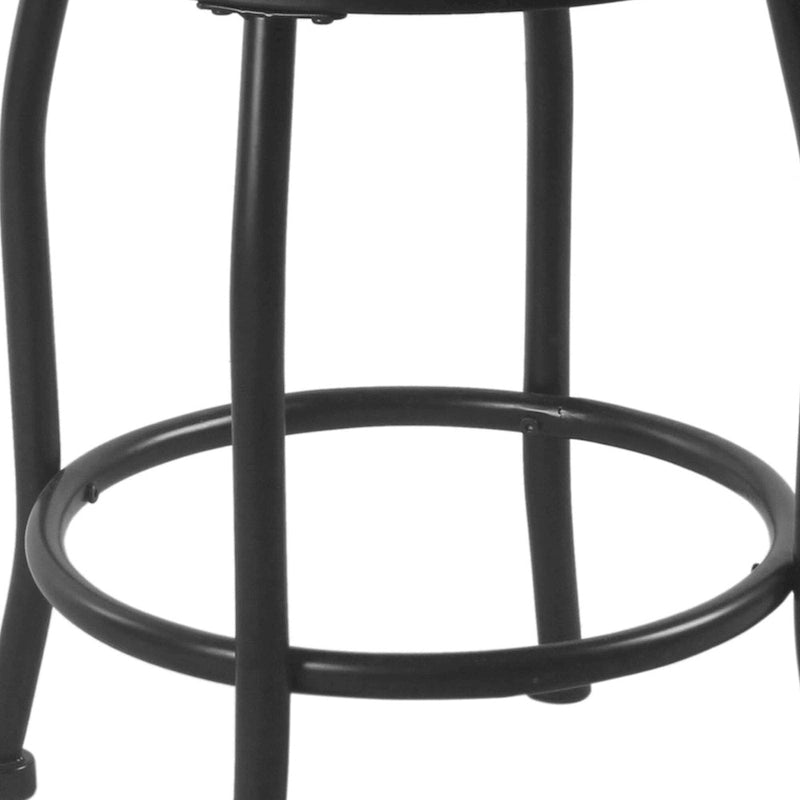 Tabouret de comptoir pivotant rond en tissu tissé avec structure en métal noir et repose-pieds annulaire, gris