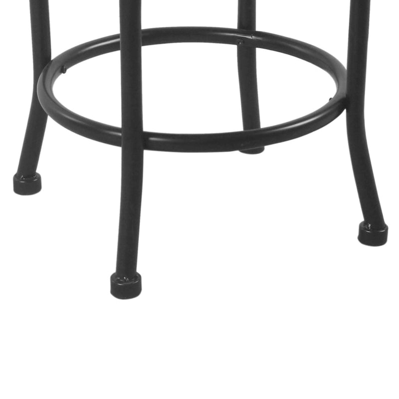 Tabouret de comptoir pivotant rond en tissu tissé avec structure en métal noir et repose-pieds annulaire, gris