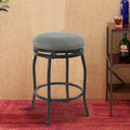Tabouret de comptoir pivotant rond en tissu tissé avec structure en métal noir et repose-pieds annulaire, gris