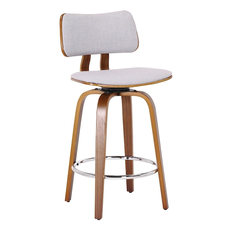 Tabouret de comptoir pivotant avec revêtement en tissu et pieds en noyer
