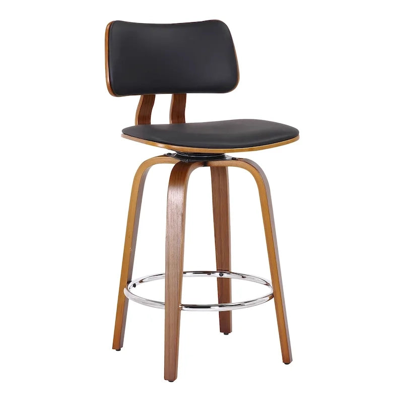 Tabouret de comptoir pivotant avec revêtement en tissu et pieds en noyer
