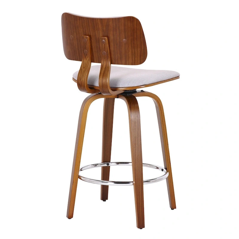 Tabouret de comptoir pivotant avec revêtement en tissu et pieds en noyer