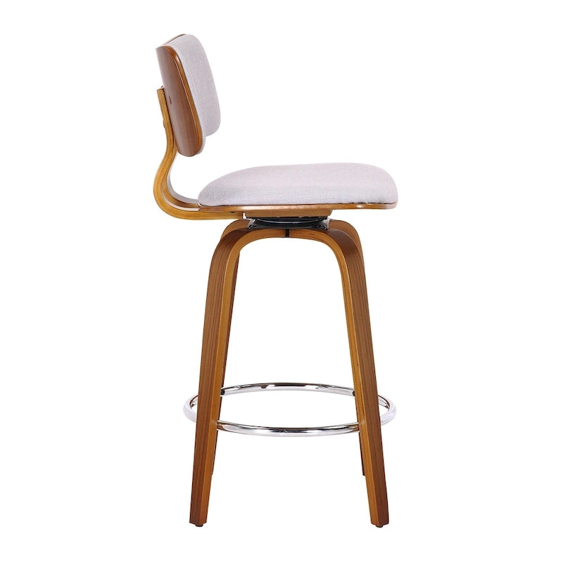 Tabouret de comptoir pivotant avec revêtement en tissu et pieds en noyer