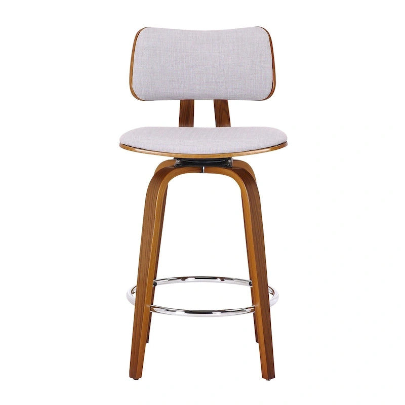 Tabouret de comptoir pivotant avec revêtement en tissu et pieds en noyer