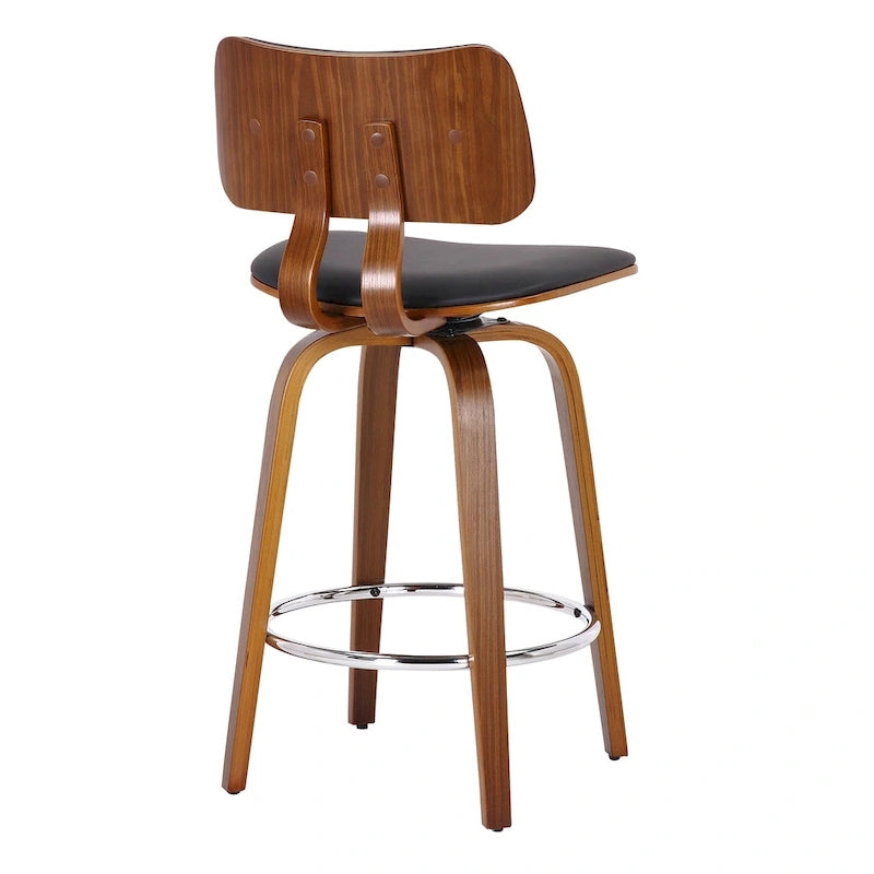 Tabouret de comptoir pivotant avec revêtement en tissu et pieds en noyer