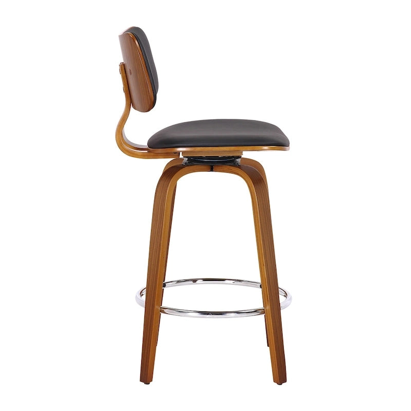 Tabouret de comptoir pivotant avec revêtement en tissu et pieds en noyer
