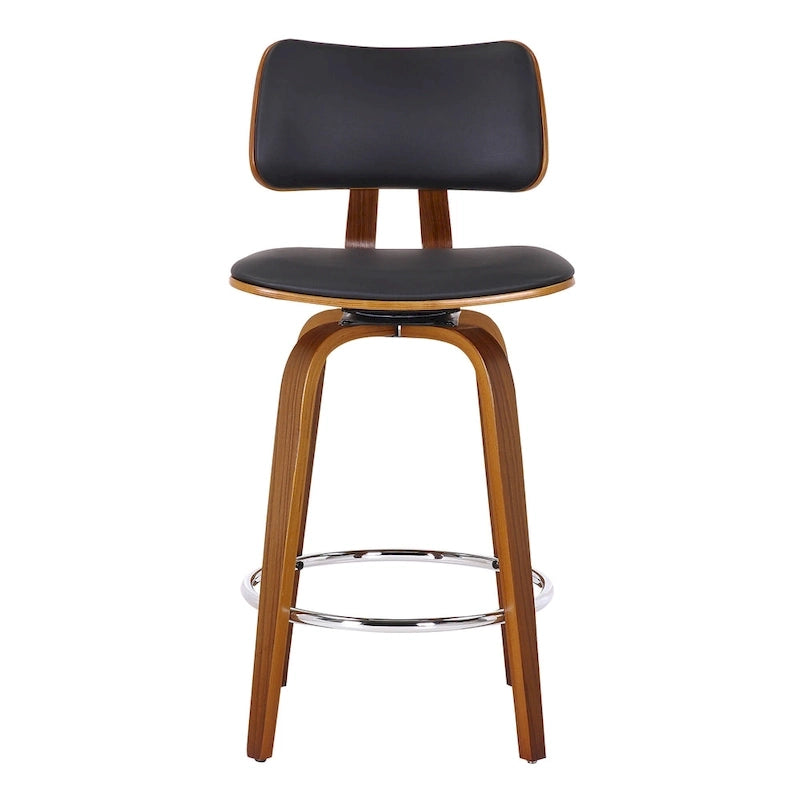 Tabouret de comptoir pivotant avec revêtement en tissu et pieds en noyer