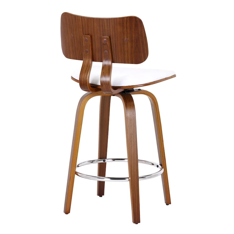 Tabouret de comptoir pivotant avec revêtement en tissu et pieds en noyer