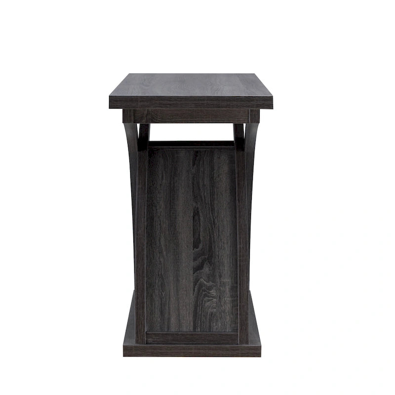 Table console de canapé avec base en X et étagère inférieure ouverte, gris vieilli