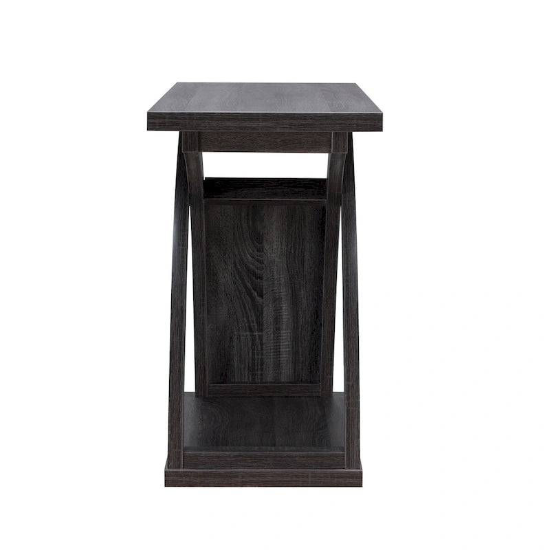 Table console de canapé avec base en X et étagère inférieure ouverte, gris vieilli