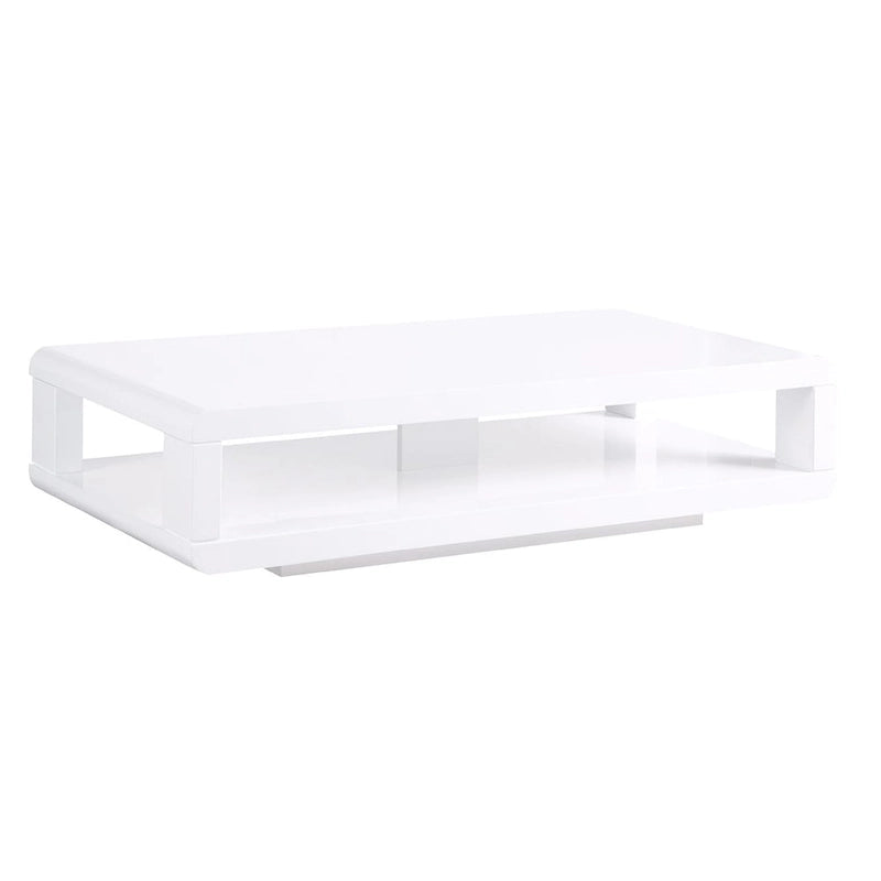 Table basse moderne en bois laqué blanc brillant avec étagère de rangement