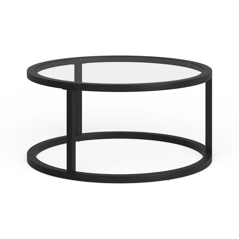 Table basse ronde avec plateau en verre trempé et cadre en acier finition laiton