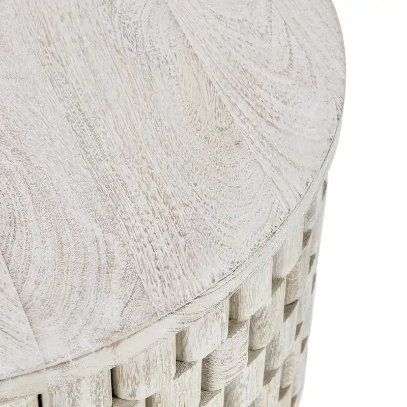 Table d'appoint ronde en bois de manguier sculpté marron, style tambour contemporain