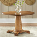 Table à manger piédestal en bois rond, finition rustique vintage vieillie