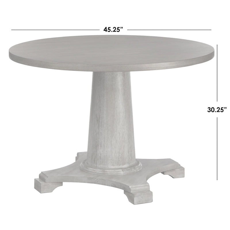 Table à manger piédestal en bois rond, finition rustique vintage vieillie