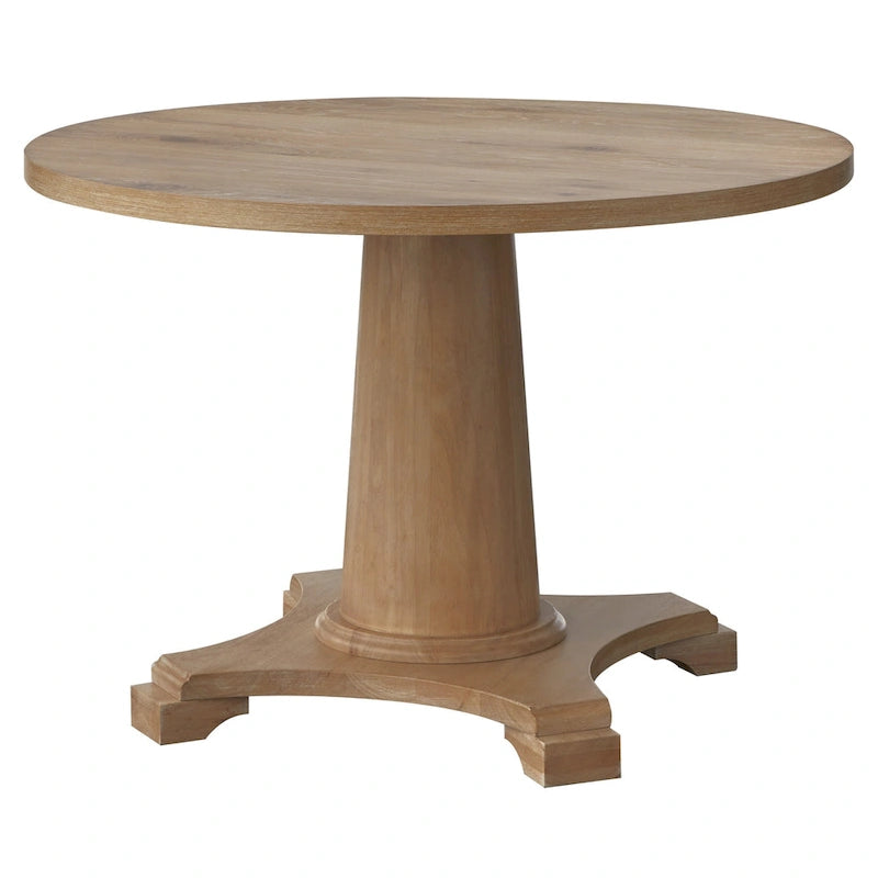 Table à manger piédestal en bois rond, finition rustique vintage vieillie