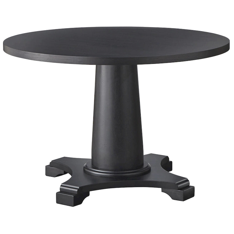 Table à manger piédestal en bois rond, finition rustique vintage vieillie