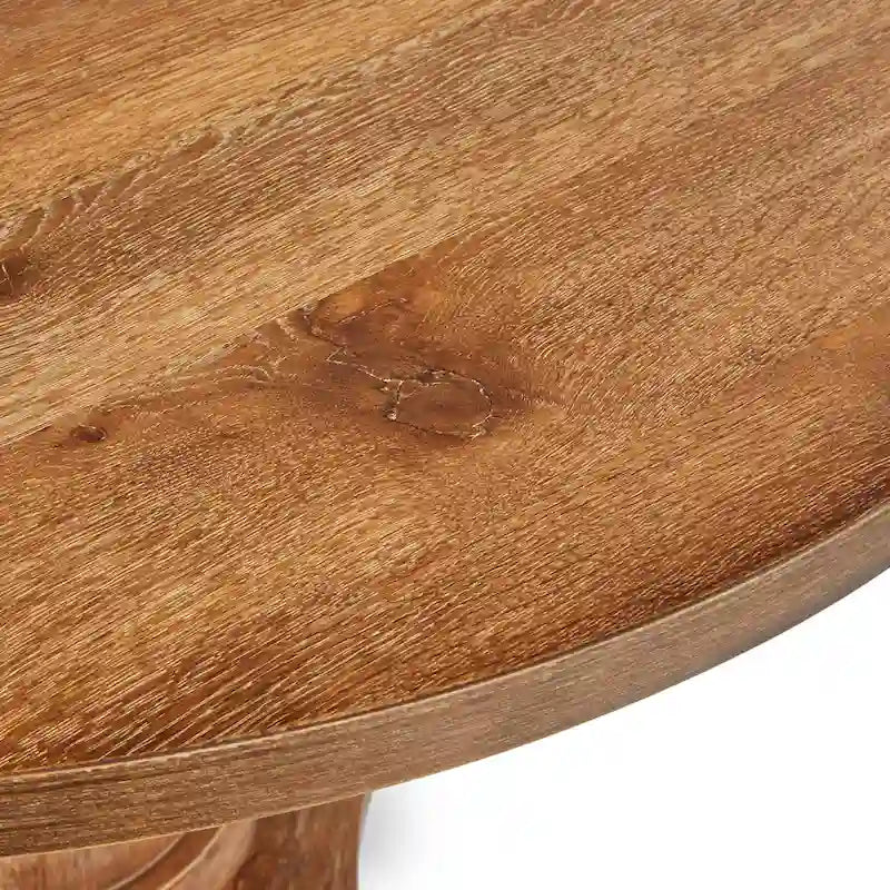 Table à manger piédestal en bois rond, finition rustique vintage vieillie