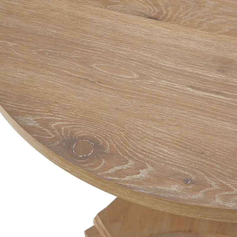 Table à manger piédestal en bois rond, finition rustique vintage vieillie