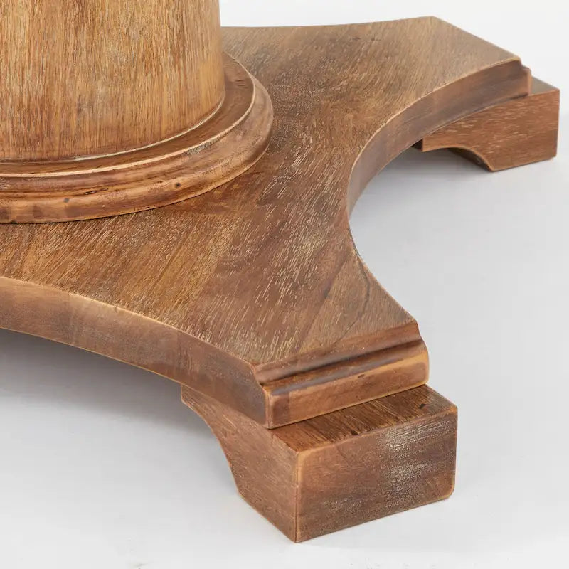 Table à manger piédestal en bois rond, finition rustique vintage vieillie