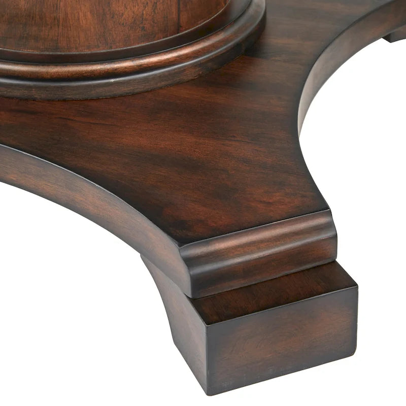 Table à manger piédestal en bois rond, finition rustique vintage vieillie