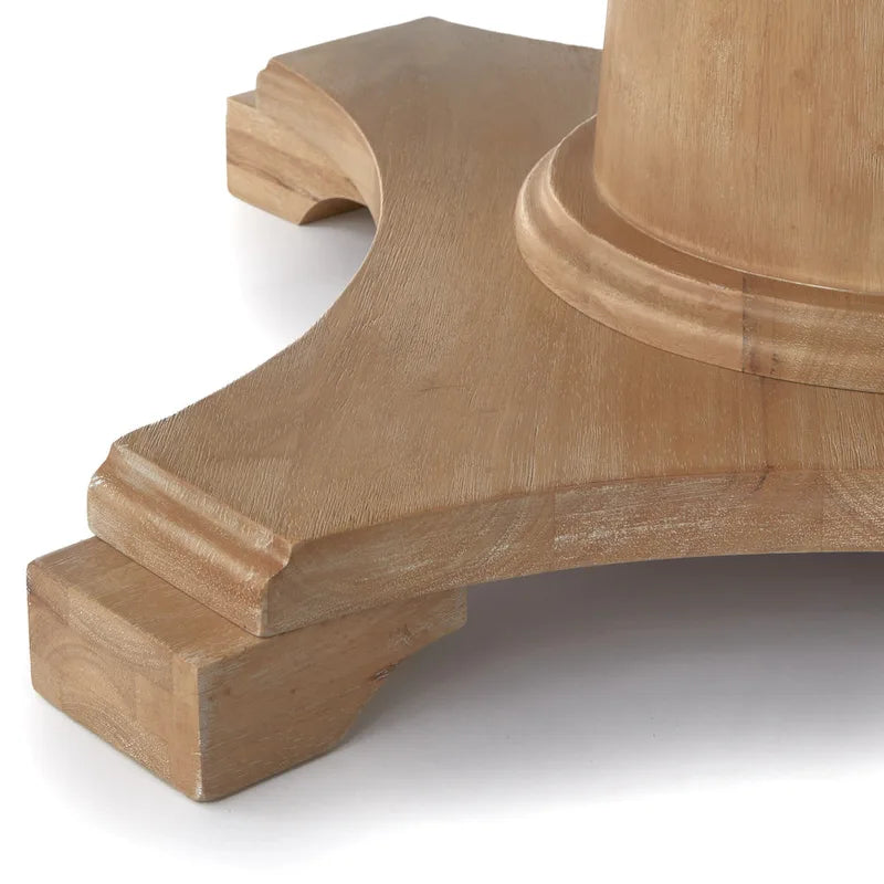 Table à manger piédestal en bois rond, finition rustique vintage vieillie