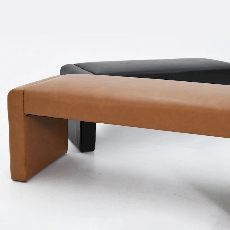 Banc cascade rembourré en similicuir noir, havane, olive