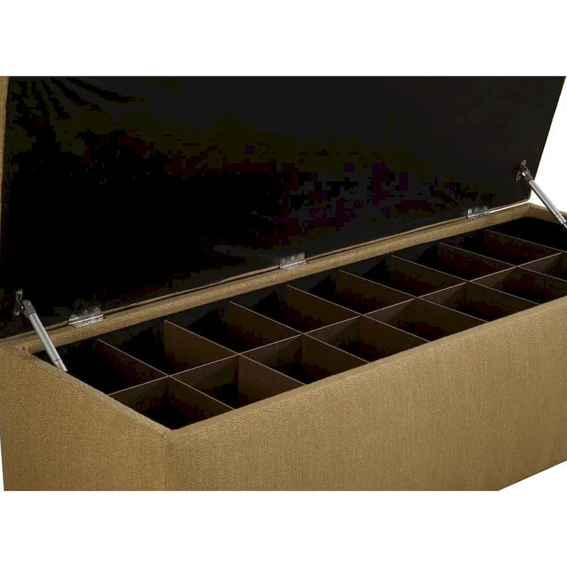 Banc de rangement pour chaussures capitonné jaune en tissu avec couvercle