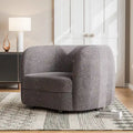Fauteuil d'appoint moderne en bouclette avec accoudoirs incurvés, assise rénale et pieds ronds en bois