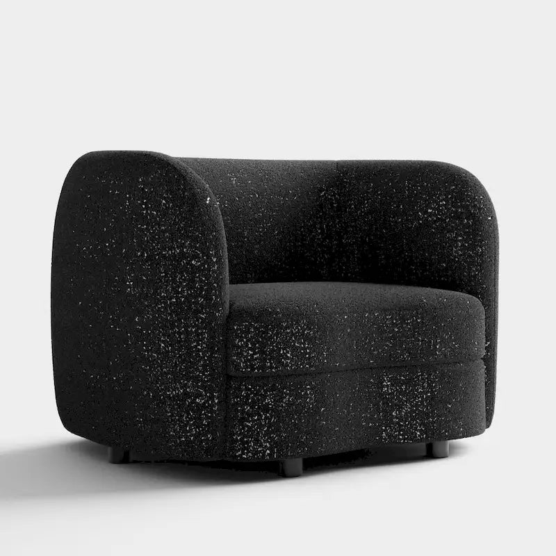 Fauteuil d'appoint moderne en bouclette avec accoudoirs incurvés, assise rénale et pieds ronds en bois