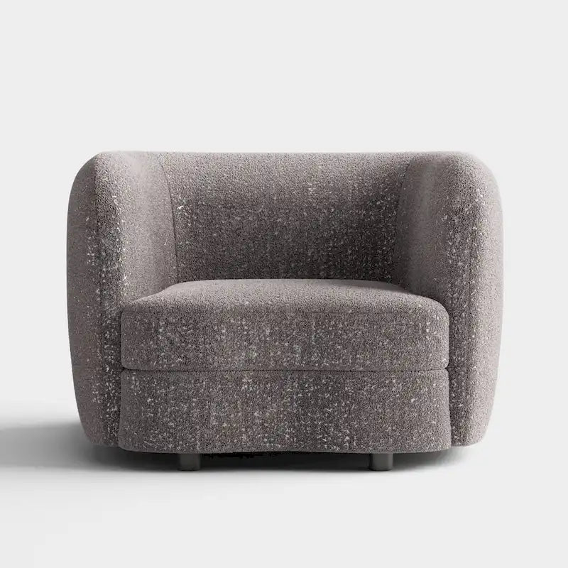 Fauteuil d'appoint moderne en bouclette avec accoudoirs incurvés, assise rénale et pieds ronds en bois