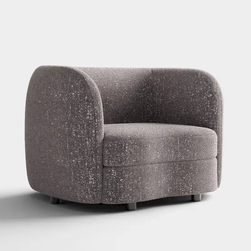 Fauteuil d'appoint moderne en bouclette avec accoudoirs incurvés, assise rénale et pieds ronds en bois