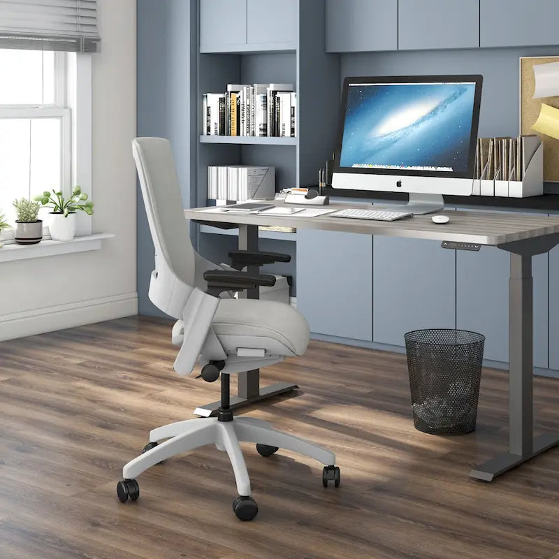 Chaise de Bureau Ergonomique Grise en Tissu avec Support Lombaire Réglable