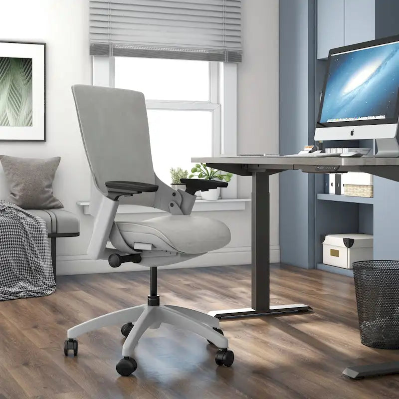 Chaise de Bureau Ergonomique Grise en Tissu avec Support Lombaire Réglable