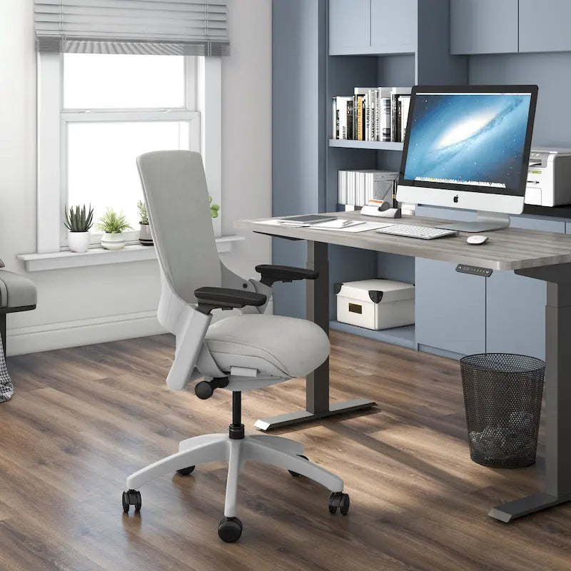 Chaise de Bureau Ergonomique Grise en Tissu avec Support Lombaire Réglable