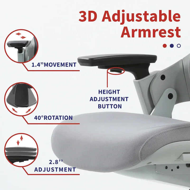 Chaise de Bureau Ergonomique Grise en Tissu avec Support Lombaire Réglable