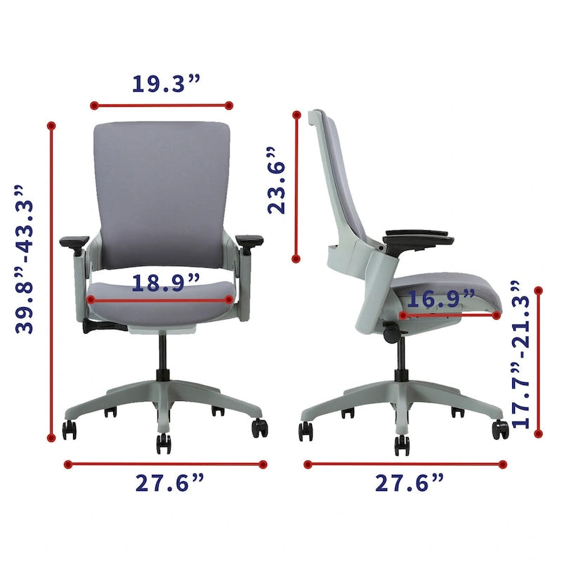 Chaise de Bureau Ergonomique Grise en Tissu avec Support Lombaire Réglable