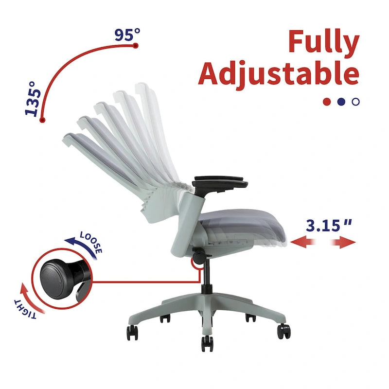 Chaise de Bureau Ergonomique Grise en Tissu avec Support Lombaire Réglable