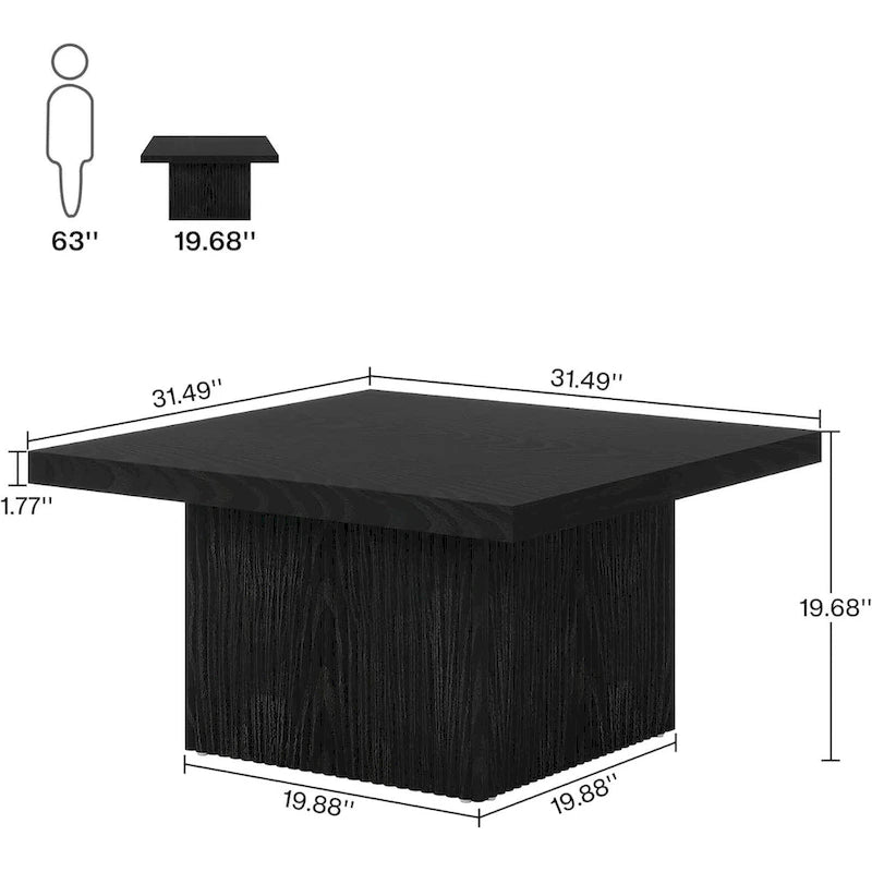 Table basse carrée en bois marron avec base cannelée pour salon