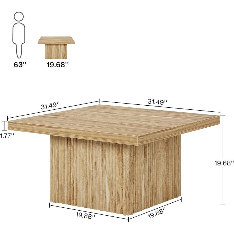 Table basse carrée en bois marron avec base cannelée pour salon