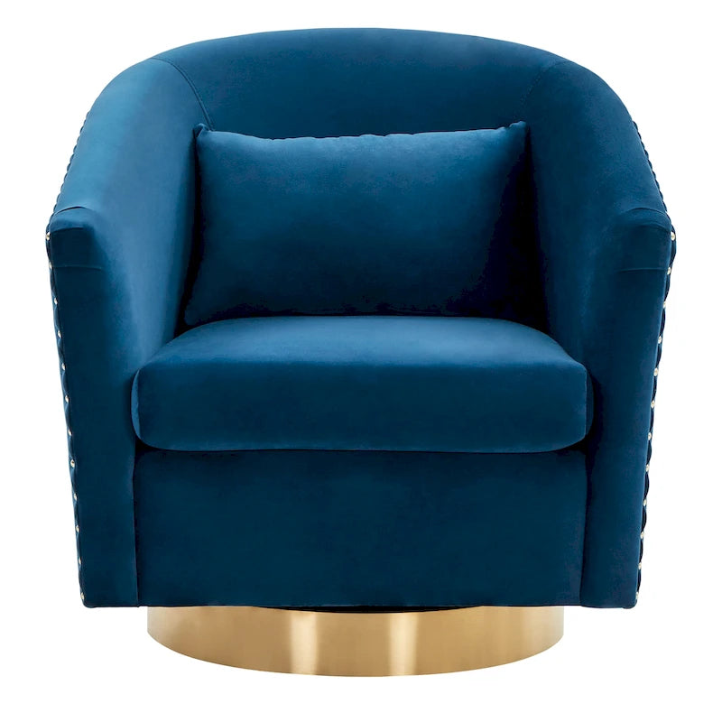 Fauteuil pivotant en velours bleu marine matelassé losanges avec garniture cloutée